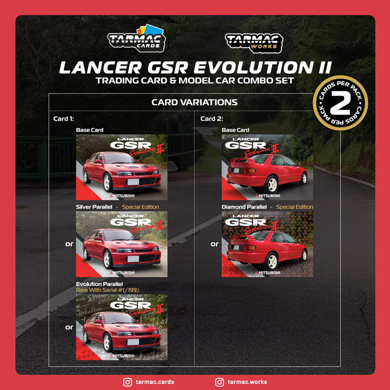 Tarmac Works 1/64 - Mitsubishi Lancer GSR Evolution II | Red + Trading Cards
